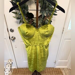 Fashion Nova Sexy Avocado Green Velvet Micro Mini Dress w Spaghetti Straps M